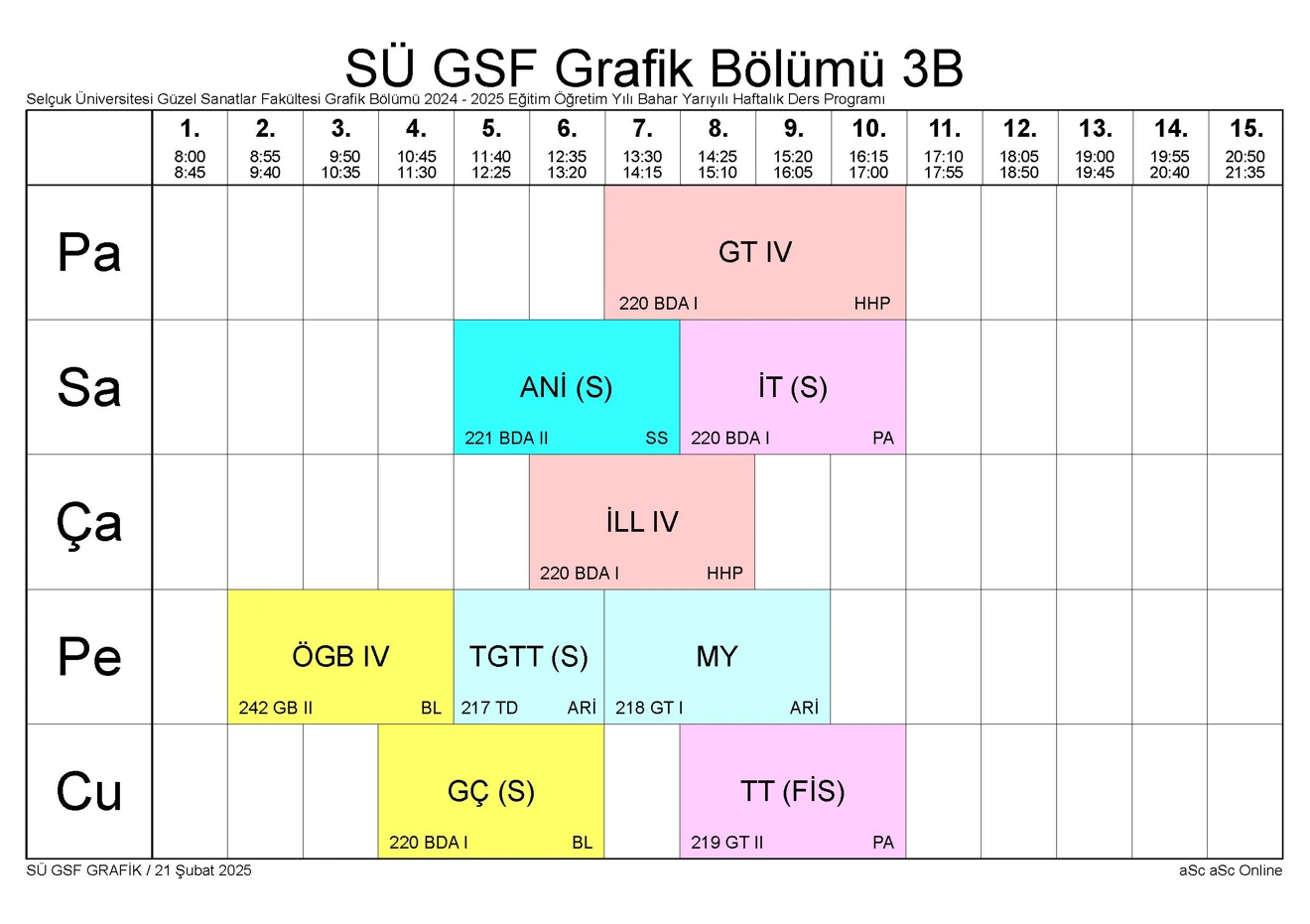 SÜ GSF GRAFİK BLM Bahar YY Ders Programı 250221